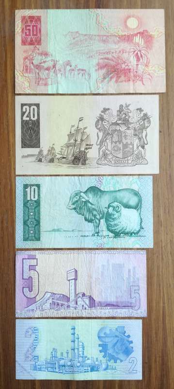 South Africa GPC de Kock R50, 20, 10, 5 and R2 bank notes.