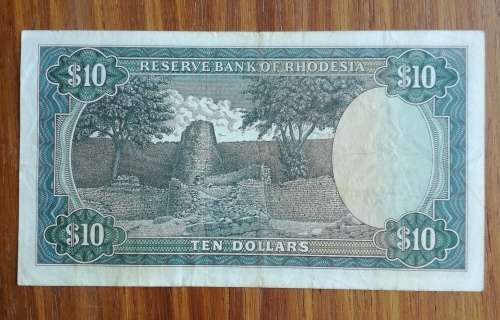 Rhodesia Salisbury 2 January 1979 Bird Watermark 10 Dollar bank note.