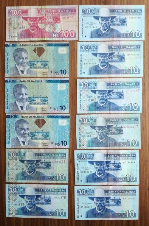 Namibia 210 Dollars in bank notes.