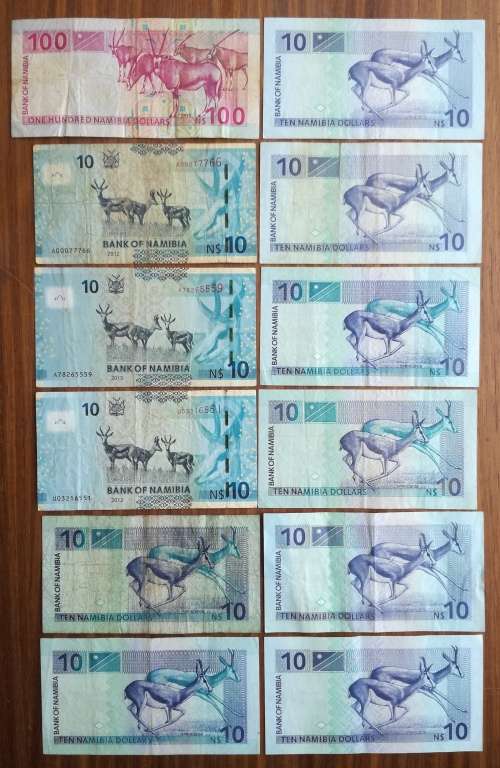 Namibia 210 Dollars in bank notes.