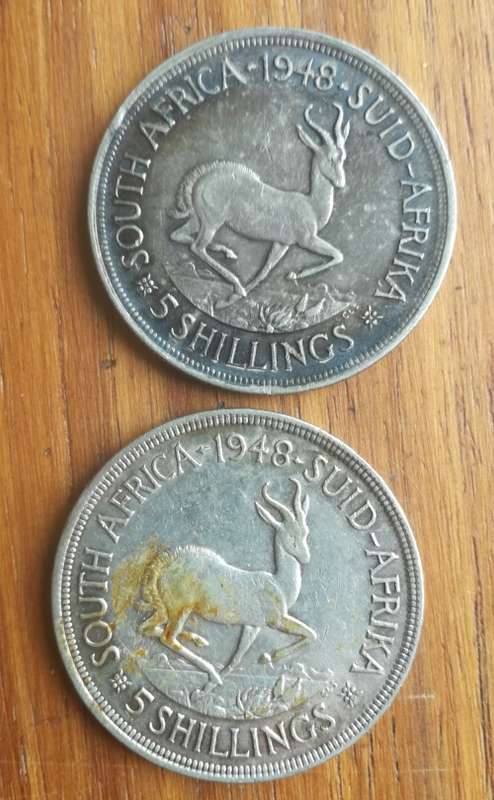 South Africa collection of 2 Silver 1948 5 Shillings. One bid takes all.