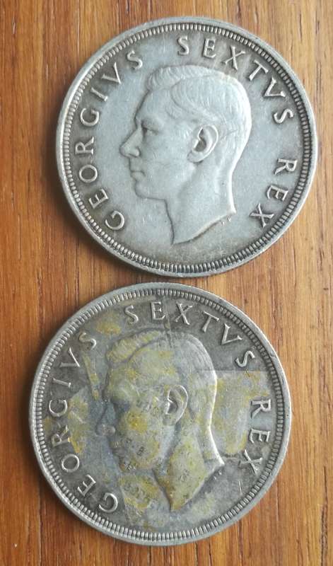 South Africa collection of 2 Silver 1948 5 Shillings. One bid takes all.