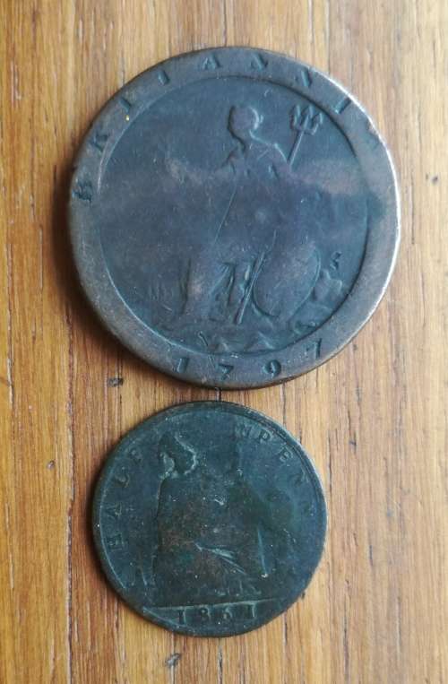 Great Britain two old countermark coins. Please read description.