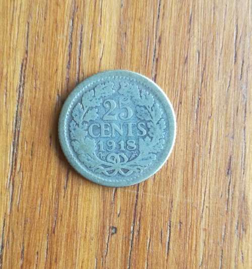 Nederlands 1918 Silver 25 cents.