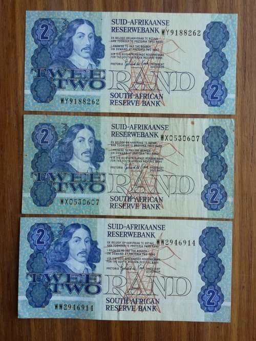 South Africa collection of 3 replacement two rand bank notes.