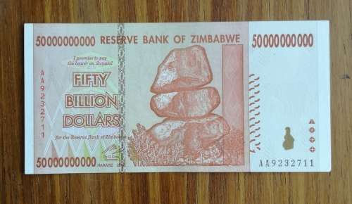 Reserve Bank of Zimbabwe Fifty Billion dollars bank note. Good condition.