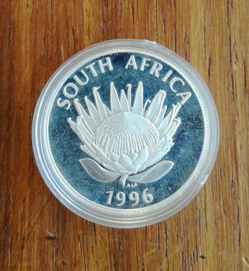 South Africa 1996 Silver Proof Protea one Rand. No 1525 of 6000