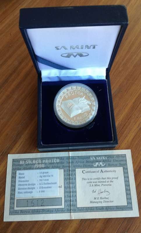 South Africa Silver Proof Protea one Rand. No 1612 of 6000