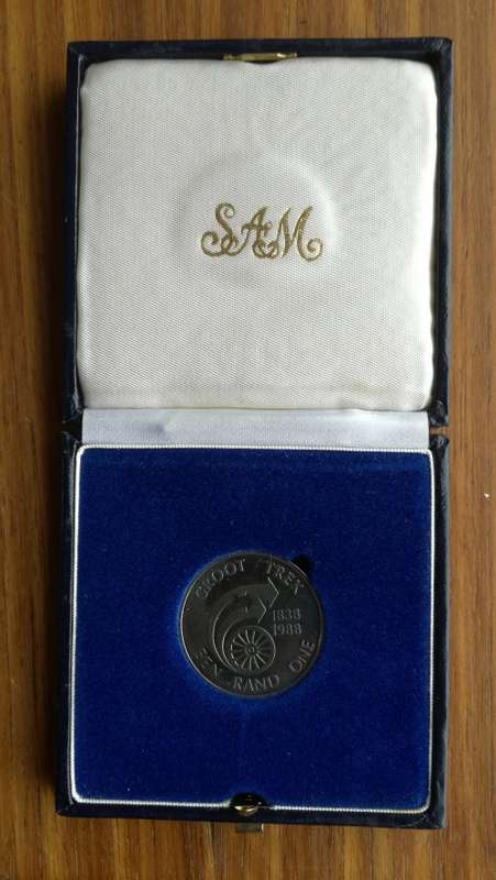 South Africa Silver Proof 1988 Groot Trek one rand.