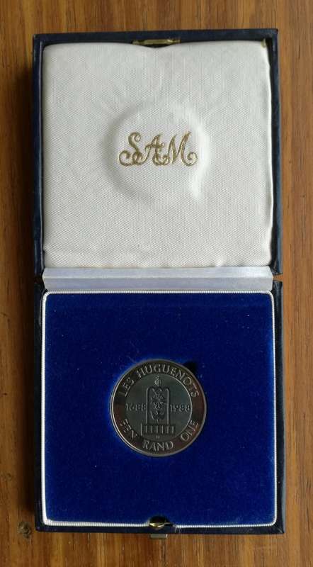 South Africa Silver Proof 1988 Les Huguenots one rand.