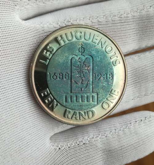 South Africa Silver Proof 1988 Les Huguenots one rand.
