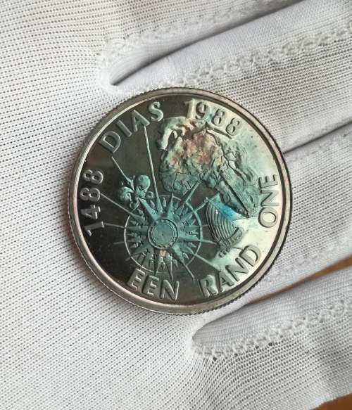 South Africa Silver Proof 1988 Dias one rand.