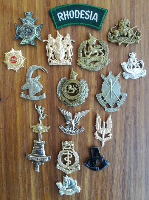 Collection of 17 Different Rhodesia Badges.