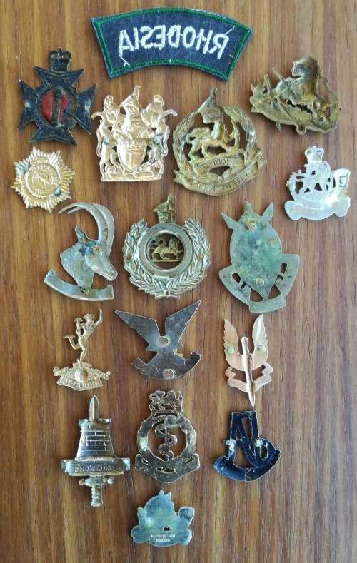 Collection of 17 Different Rhodesia Badges.
