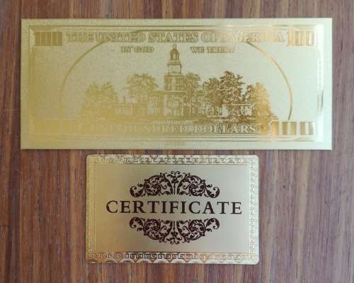 24 CT Gold 100 American dollar bill with certificate.