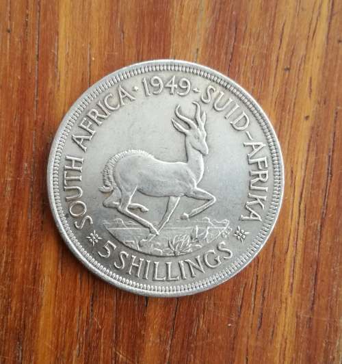 South Africa 1949 Silver 5 Shillings.