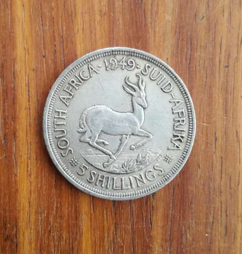 South Africa 1949 Silver 5 Shillings.
