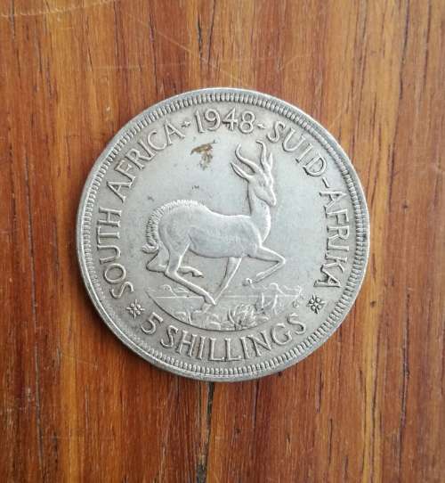 South Africa 1948 Silver 5 Shillings.