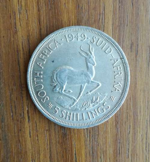 South Africa 1949 Silver 5 Shillings.
