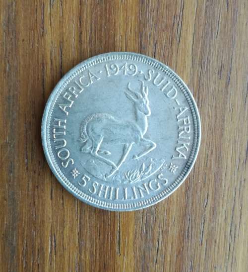 South Africa 1949 Silver 5 Shillings.