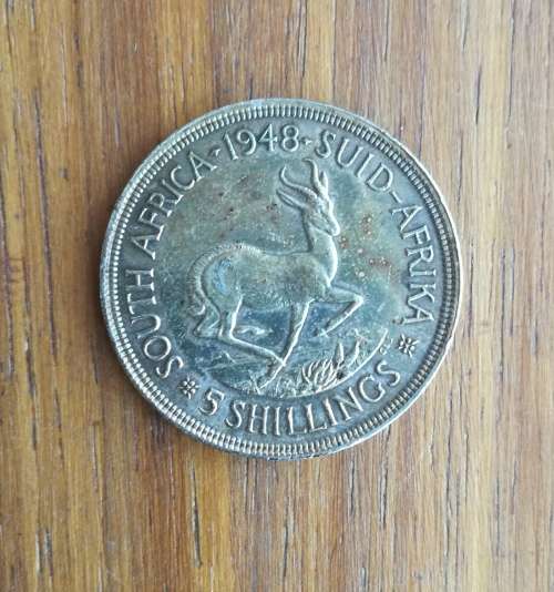 South Africa 1948 Silver 5 Shillings.