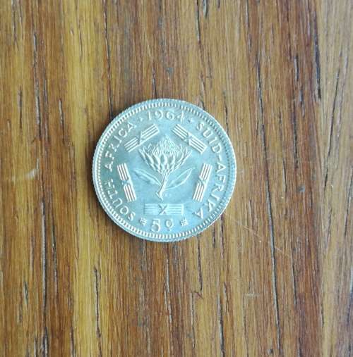 South Africa 1964 Silver 5 Cents. Good condition
