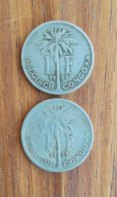 Collection of 2 old Belgium Congo coins.