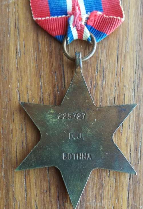Ww11 Star Medal awarded to 225727 D.J. BOTHMA