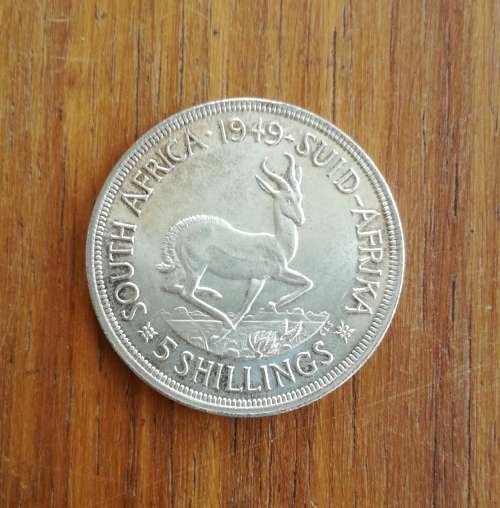 South Africa 1949 Silver 5 Shillings. Great condition.