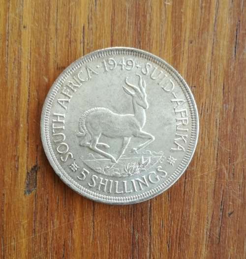 South Africa 1949 Silver 5 Shillings. Great condition.