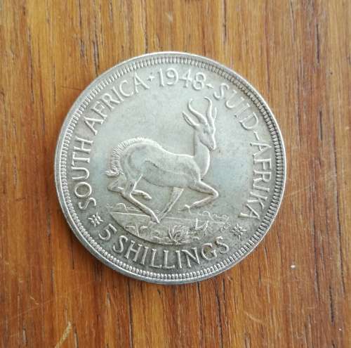 South Africa 1948 Silver 5 Shillings. Great condition.
