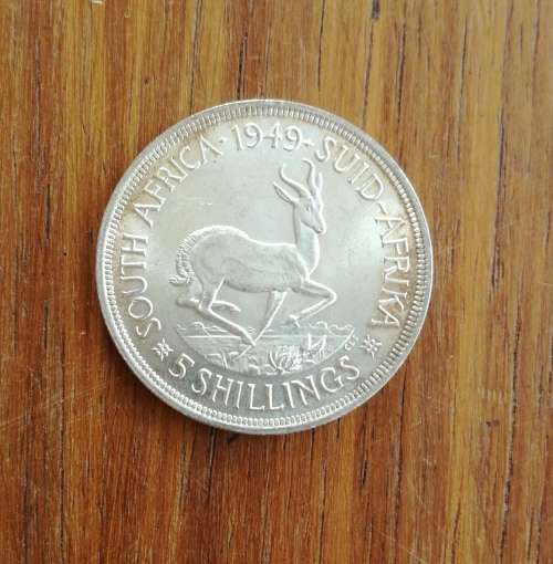 South Africa 1949 Silver 5 Shillings. Great condition.