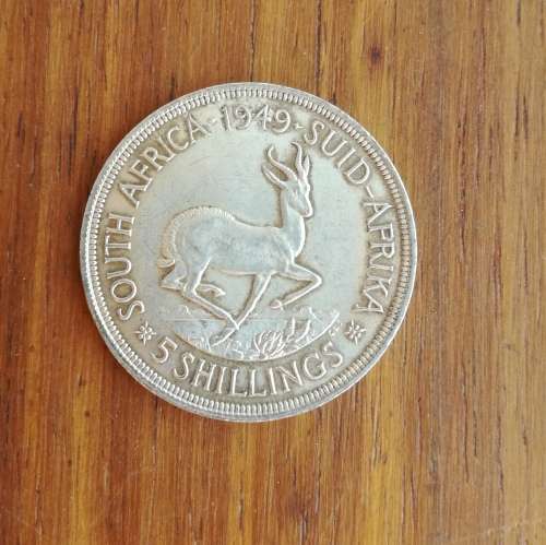 South Africa 1949 Silver 5 Shillings.