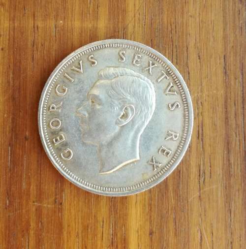 South Africa 1949 Silver 5 Shillings.