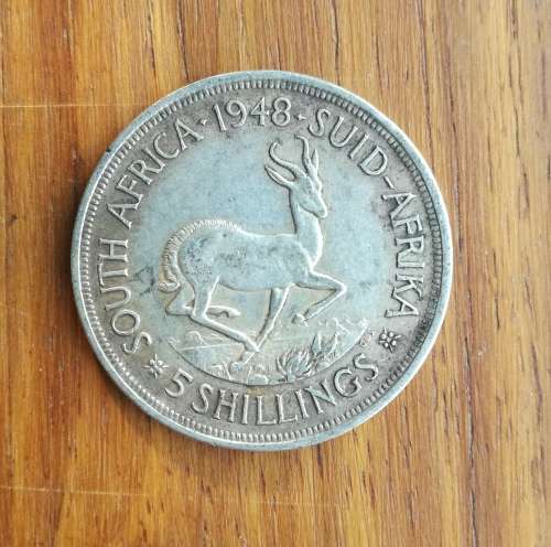 South Africa 1948 Silver 5 Shillings.