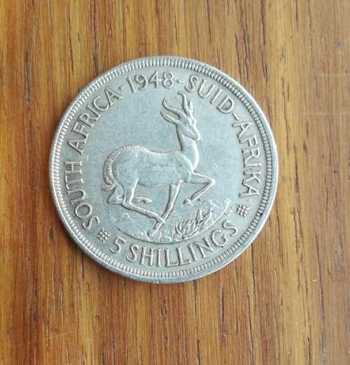 South Africa 1948 Silver 5 Shillings.