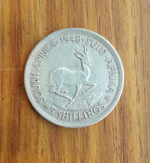 South Africa 1948 Silver 5 Shillings.