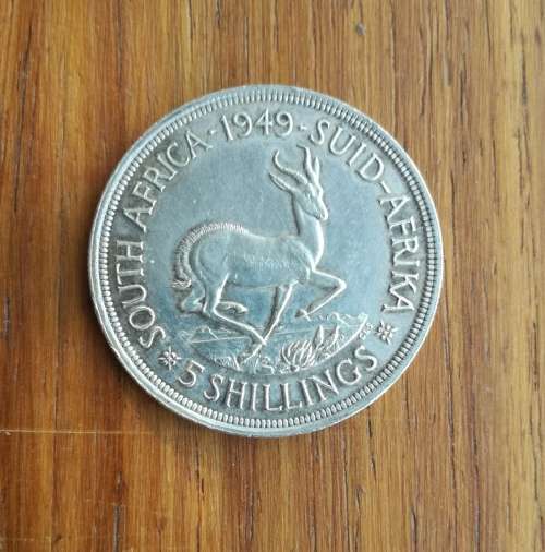 South Africa 1949 Silver 5 Shillings.