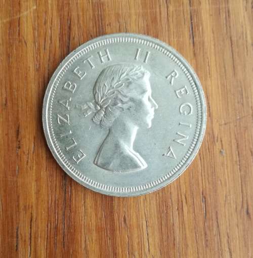 South Africa 1958 UNC-AUNC Silver 5 Shillings.
