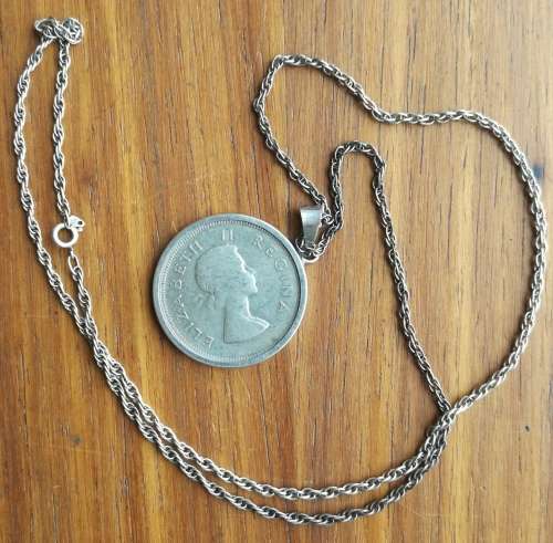 South Africa 1954 Silver Half Crown with silver pendant and chain.