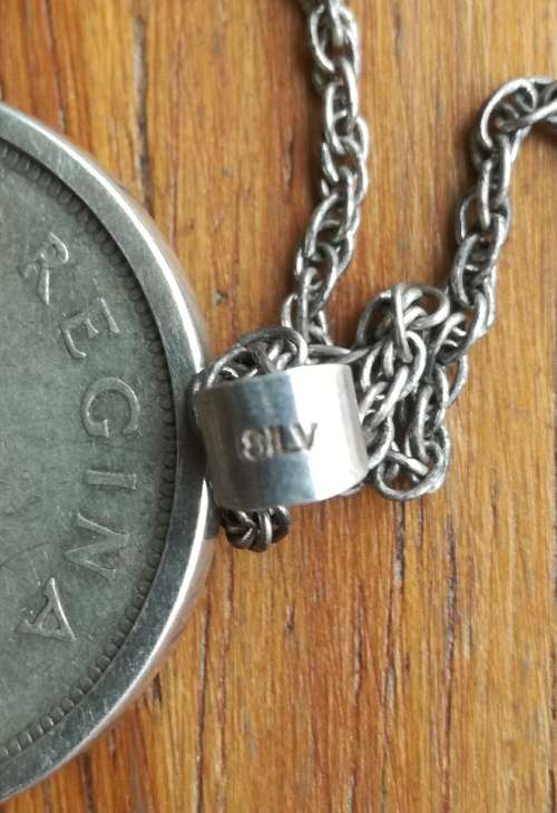 South Africa 1954 Silver Half Crown with silver pendant and chain.