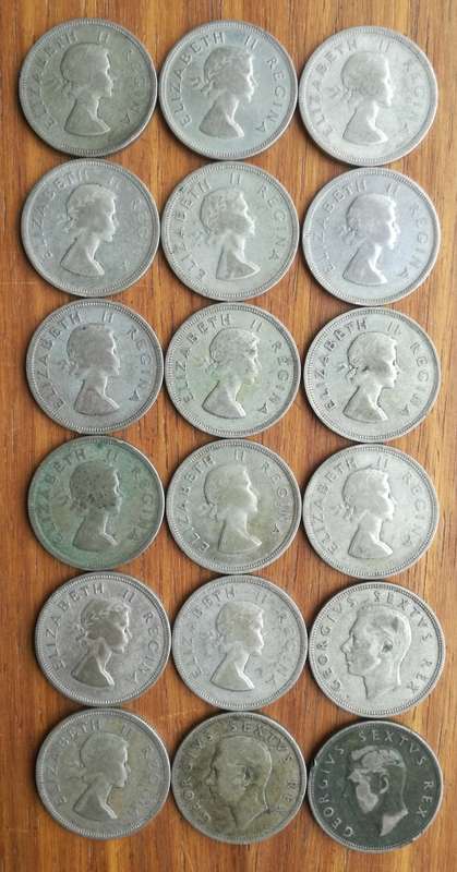 South Africa collection of 18 Silver Half Crowns. 250.43 Grams.