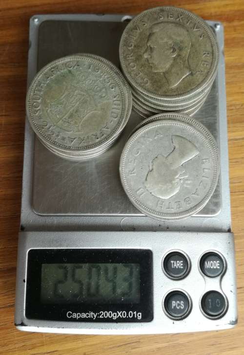 South Africa collection of 18 Silver Half Crowns. 250.43 Grams.