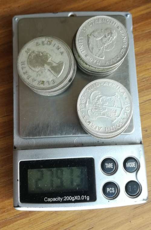 South Africa collection of 25 Silver Two Shillings. 279.73 Grams.