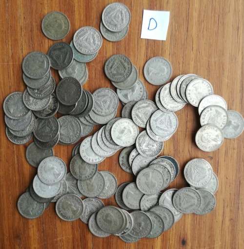 South Africa collection of 100 Silver Threepence coins.