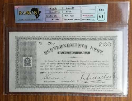 ZAR Paul Kruger £100 UNC61 Governments Noot. RARE.