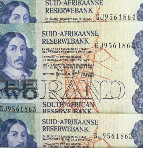 South Africa GPC de Kock 10 Consecutive number Two Rands. GJ9561861- 9561870