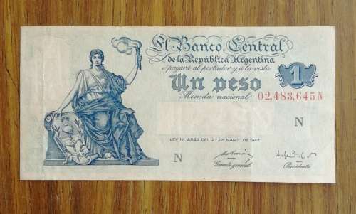 Argentina 1947 Old  In Peso Bank note.