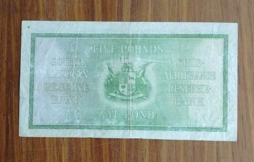 South Africa Postmus 9 September 1940 Old Five Pounds Bank note. (637)