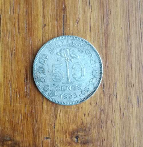 Ceylon 1893 Queen Victoria Silver 50 Cents. Great Condition.
